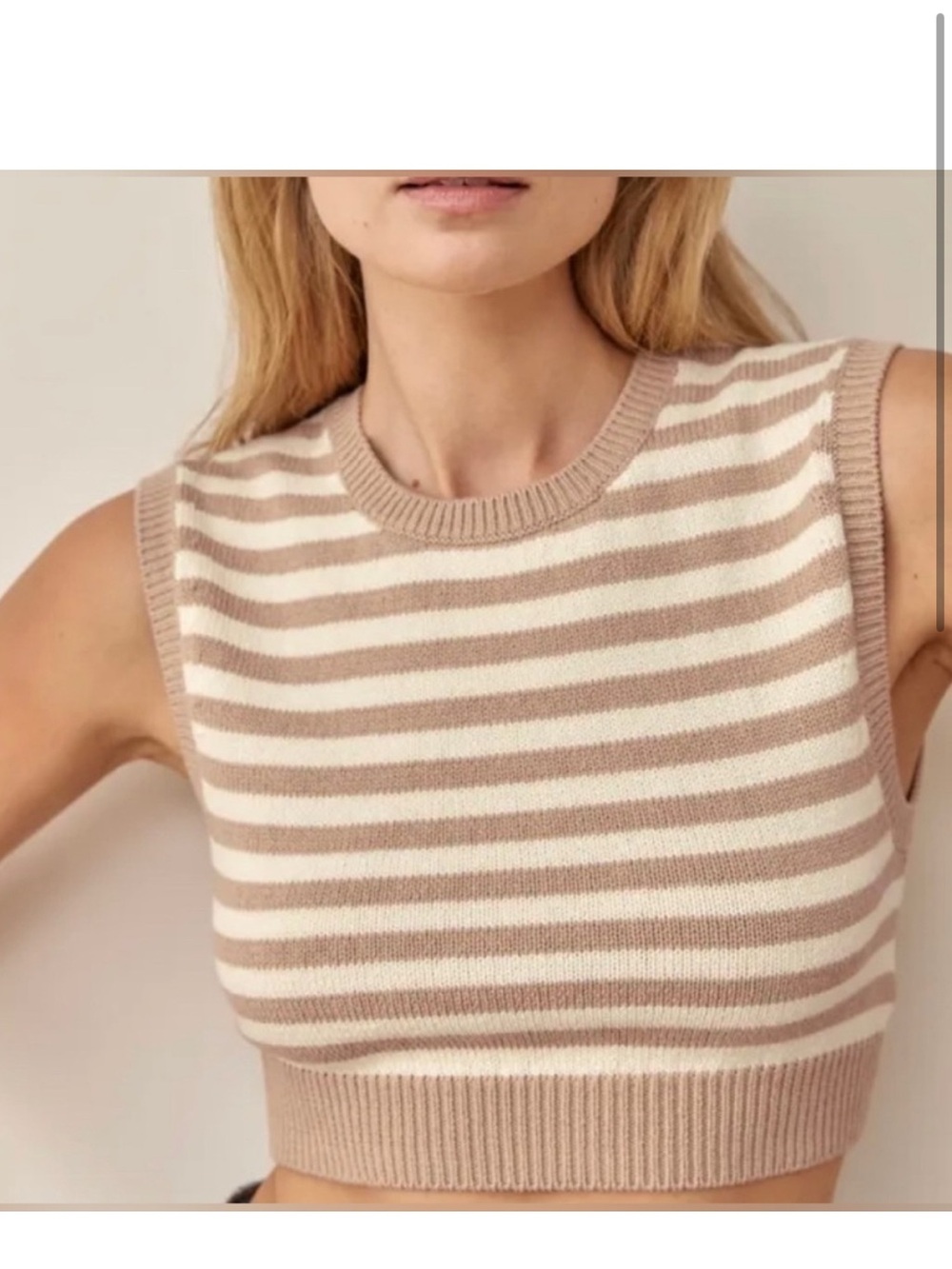 Reformation Striped Organic Cotton Knit Vest Sleeveless Cropped Sweater Top Sz M
